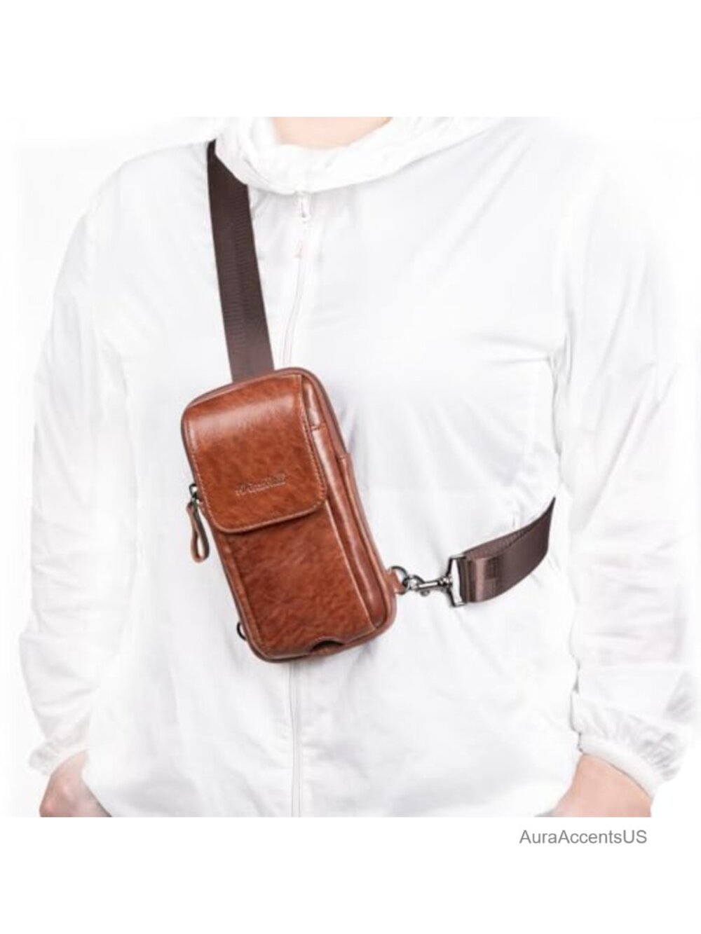 Genuine Leather Mini Crossbody Sling Bag with Charging Port